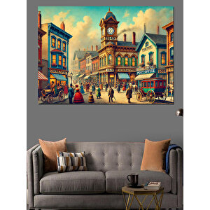 Renkli Kasaba Görüntüsü Dekoratif Kanvas - Mdf Ahşap Tablo 100x140 cm