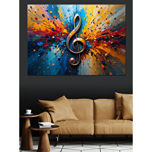 Renk Patlamalı Nota Sembolü Dekoratif Kanvas - Mdf Ahşap Tablo 25x35 cm