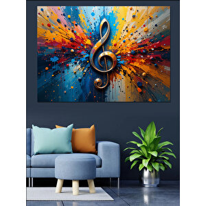 Renk Patlamalı Nota Sembolü Dekoratif Kanvas - Mdf Ahşap Tablo 25x35 cm