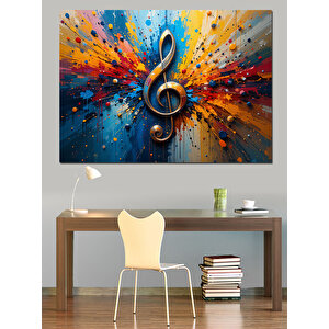 Renk Patlamalı Nota Sembolü Dekoratif Kanvas - Mdf Ahşap Tablo