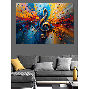 Renk Patlamalı Nota Sembolü Dekoratif Kanvas - Mdf Ahşap Tablo