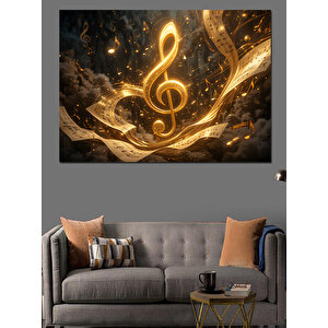 Altın Parlayan Nota Sembolü Dekoratif Kanvas - Mdf Ahşap Tablo 100x140 cm