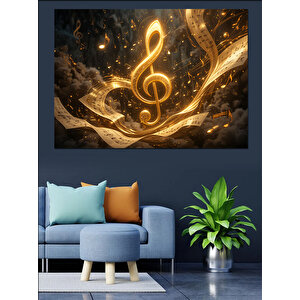 Altın Parlayan Nota Sembolü Dekoratif Kanvas - Mdf Ahşap Tablo 25x35 cm