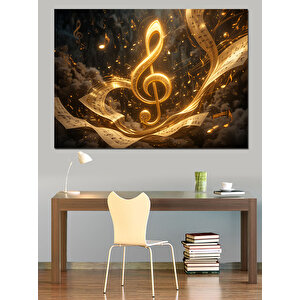 Altın Parlayan Nota Sembolü Dekoratif Kanvas - Mdf Ahşap Tablo