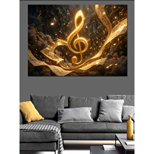 Altın Parlayan Nota Sembolü Dekoratif Kanvas - Mdf Ahşap Tablo