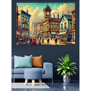 Renkli Kasaba Görüntüsü Dekoratif Kanvas - Mdf Ahşap Tablo 70x100 cm