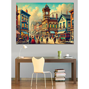 Renkli Kasaba Görüntüsü Dekoratif Kanvas - Mdf Ahşap Tablo 70x100 cm