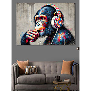 Kulaklık Takmış Renkli Maymun Dekoratif Kanvas - Mdf Ahşap Tablo
