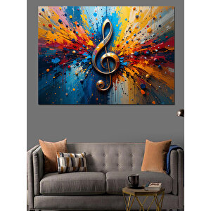 Renk Patlamalı Nota Sembolü Dekoratif Kanvas - Mdf Ahşap Tablo 35x50 cm
