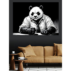 Ceketli Panda Portre Çizimi Dekoratif Kanvas - Mdf Ahşap Tablo 35x50 cm