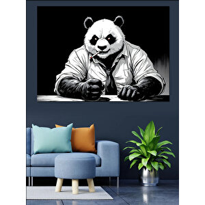 Ceketli Panda Portre Çizimi Dekoratif Kanvas - Mdf Ahşap Tablo 35x50 cm
