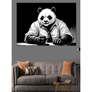 Ceketli Panda Portre Çizimi Dekoratif Kanvas - Mdf Ahşap Tablo 35x50 cm