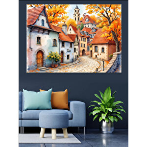Sonbahar Temalı Masal Kasabası Dekoratif Kanvas - Mdf Ahşap Tablo 50x70 cm