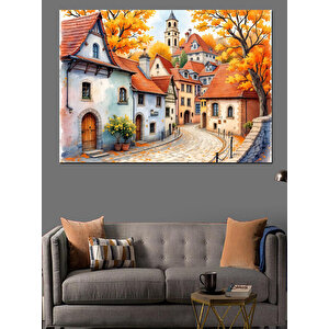 Sonbahar Temalı Masal Kasabası Dekoratif Kanvas - Mdf Ahşap Tablo 50x70 cm