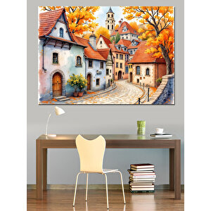 Sonbahar Temalı Masal Kasabası Dekoratif Kanvas - Mdf Ahşap Tablo 50x70 cm
