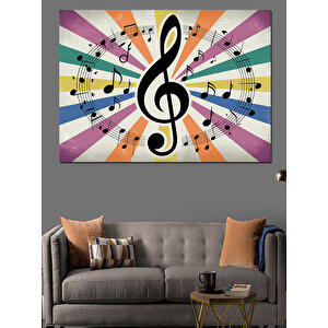 Renkli Müzik Notaları Dekoratif Kanvas - Mdf Ahşap Tablo