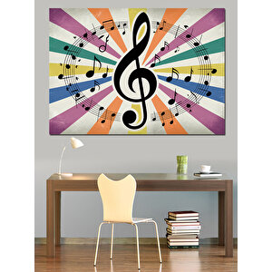 Renkli Müzik Notaları Dekoratif Kanvas - Mdf Ahşap Tablo