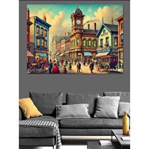 Renkli Kasaba Görüntüsü Dekoratif Kanvas - Mdf Ahşap Tablo