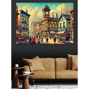 Renkli Kasaba Görüntüsü Dekoratif Kanvas - Mdf Ahşap Tablo