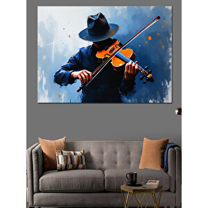 Mavi Gömlekli Keman Çalan Adam Dekoratif Kanvas - Mdf Ahşap Tablo 70x100 cm
