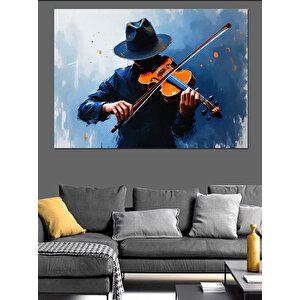 Mavi Gömlekli Keman Çalan Adam Dekoratif Kanvas - Mdf Ahşap Tablo