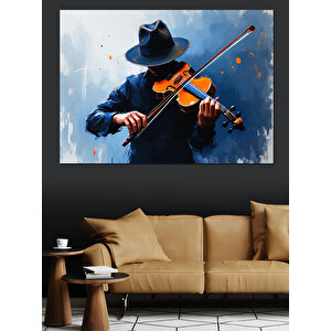 Mavi Gömlekli Keman Çalan Adam Dekoratif Kanvas - Mdf Ahşap Tablo