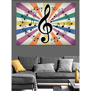 Renkli Müzik Notaları Dekoratif Kanvas - Mdf Ahşap Tablo 35x50 cm