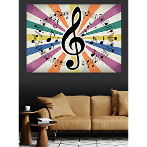 Renkli Müzik Notaları Dekoratif Kanvas - Mdf Ahşap Tablo 35x50 cm