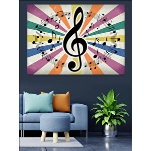 Renkli Müzik Notaları Dekoratif Kanvas - Mdf Ahşap Tablo 35x50 cm