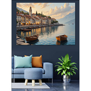 Sakin Kıyı Kasabası Dekoratif Kanvas - Mdf Ahşap Tablo 50x70 cm