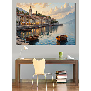 Sakin Kıyı Kasabası Dekoratif Kanvas - Mdf Ahşap Tablo 50x70 cm