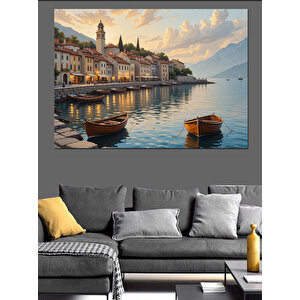 Sakin Kıyı Kasabası Dekoratif Kanvas - Mdf Ahşap Tablo