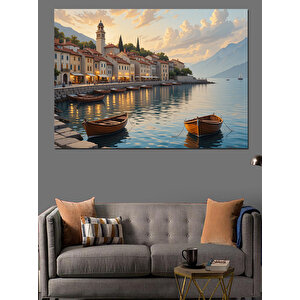 Sakin Kıyı Kasabası Dekoratif Kanvas - Mdf Ahşap Tablo 70x100 cm