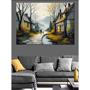 Sonbahar Temalı Kasaba Evleri Dekoratif Kanvas - Mdf Ahşap Tablo 100x140 cm