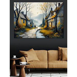 Sonbahar Temalı Kasaba Evleri Dekoratif Kanvas - Mdf Ahşap Tablo 100x140 cm