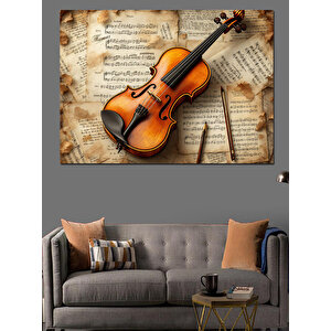 Eski Keman Ve Nota Dekoratif Kanvas - Mdf Ahşap Tablo 25x35 cm