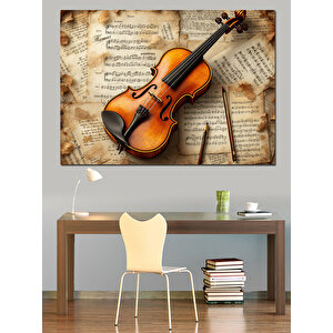 Eski Keman Ve Nota Dekoratif Kanvas - Mdf Ahşap Tablo 25x35 cm
