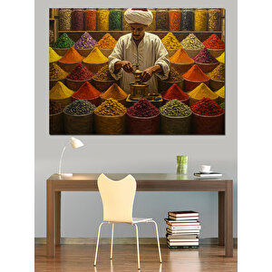 Baharatlarla Renkli Dükkân Dekoratif Kanvas - Mdf Ahşap Tablo 50x70 cm