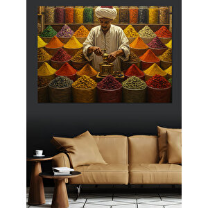 Baharatlarla Renkli Dükkân Dekoratif Kanvas - Mdf Ahşap Tablo 50x70 cm