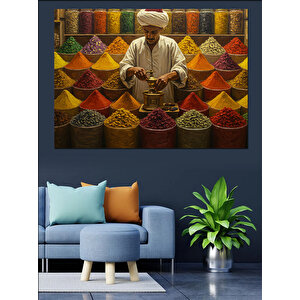 Baharatlarla Renkli Dükkân Dekoratif Kanvas - Mdf Ahşap Tablo
