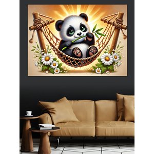 Salıncakta Mutlu Panda Dekoratif Kanvas - Mdf Ahşap Tablo 70x100 cm