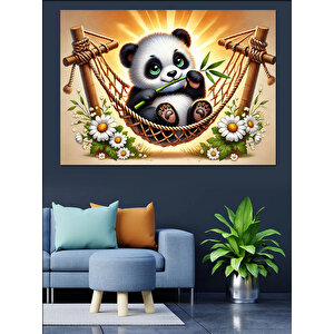 Salıncakta Mutlu Panda Dekoratif Kanvas - Mdf Ahşap Tablo 25x35 cm