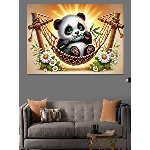 Salıncakta Mutlu Panda Dekoratif Kanvas - Mdf Ahşap Tablo 25x35 cm