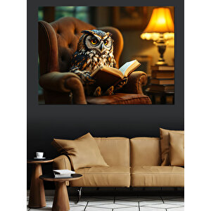 Kitap Okuyan Baykuş Dekoratif Kanvas - Mdf Ahşap Tablo 50x70 cm