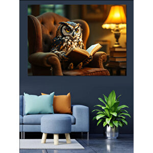 Kitap Okuyan Baykuş Dekoratif Kanvas - Mdf Ahşap Tablo 50x70 cm