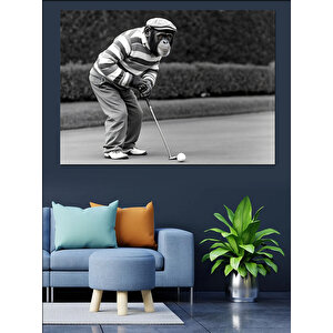 Siyah Beyaz Golfçü Maymun Dekoratif Kanvas - Mdf Ahşap Tablo 50x70 cm