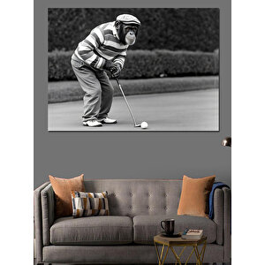 Siyah Beyaz Golfçü Maymun Dekoratif Kanvas - Mdf Ahşap Tablo 50x70 cm