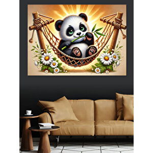 Salıncakta Mutlu Panda Dekoratif Kanvas - Mdf Ahşap Tablo 35x50 cm
