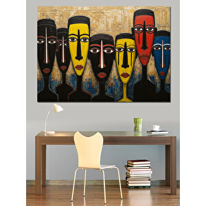 Renkli Maskeli Yüzler Dekoratif Kanvas - Mdf Ahşap Tablo 70x100 cm