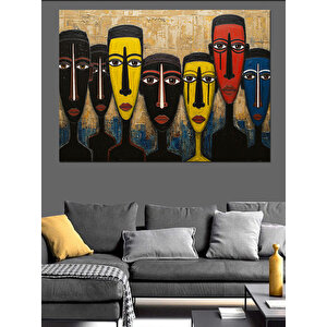 Renkli Maskeli Yüzler Dekoratif Kanvas - Mdf Ahşap Tablo 70x100 cm